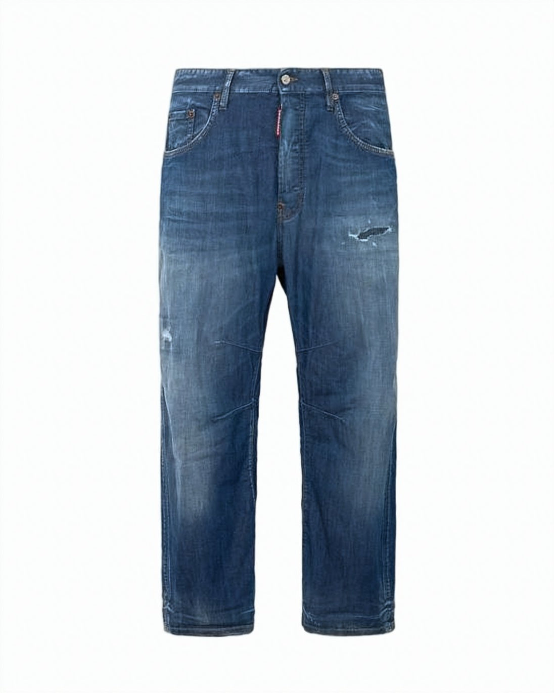 Medium Blue Wash Denim Pants with Distressed Details
