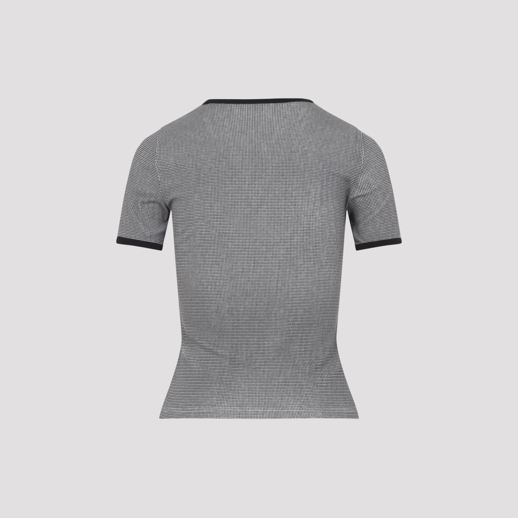 Fitted Micro-Check T-Shirt With Ribbed Trims