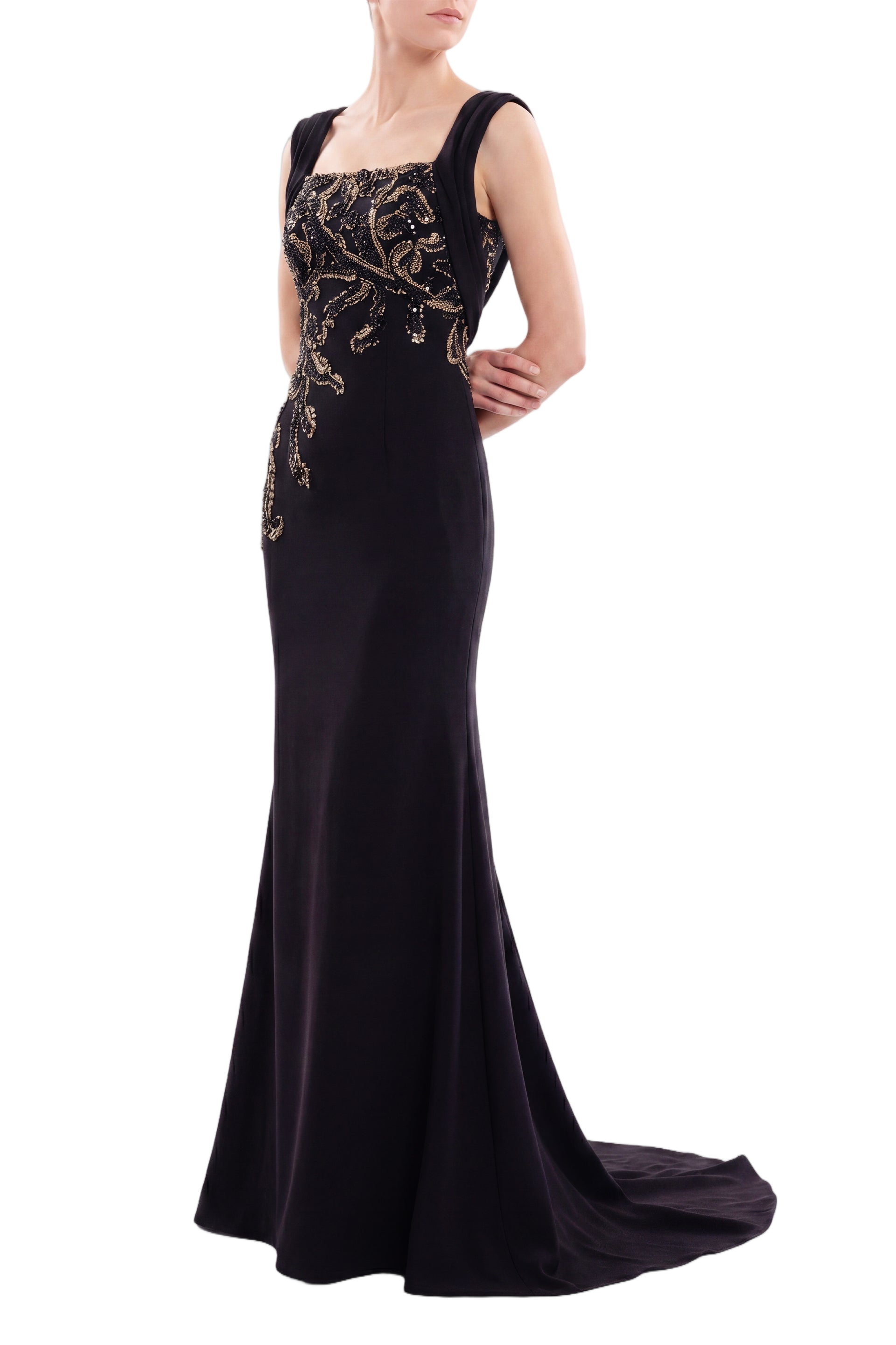 Embellished Long Crepe Dress