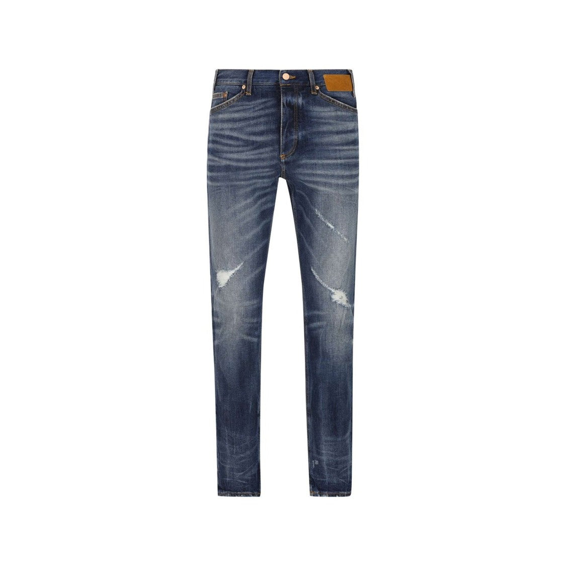 Straight-Leg Distressed Denim Jeans With Five-Pocket Design