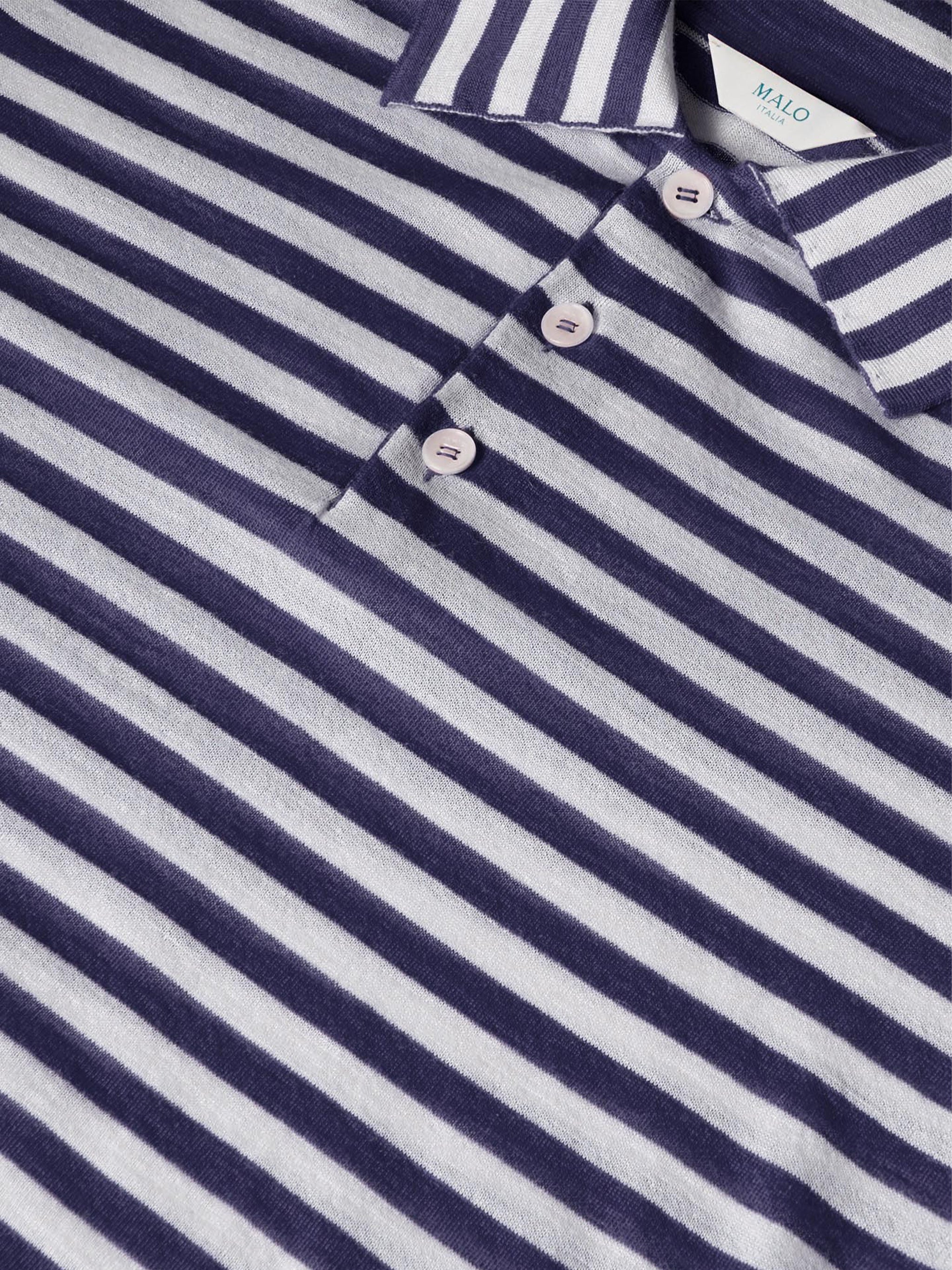 Blue Polo Short-Sleeved Striped Cashmere Polo