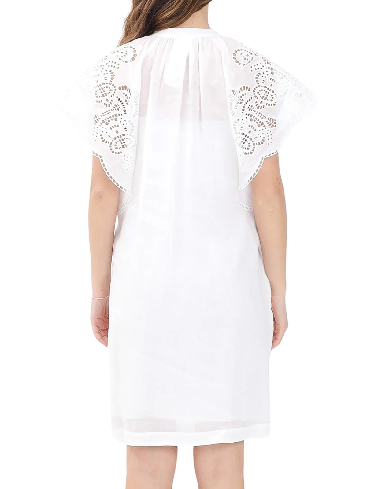 White Astor Ramie Sangallo Embroidery Dress