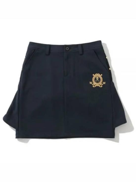 Structured Black Mini Skirt with Emblem Detail