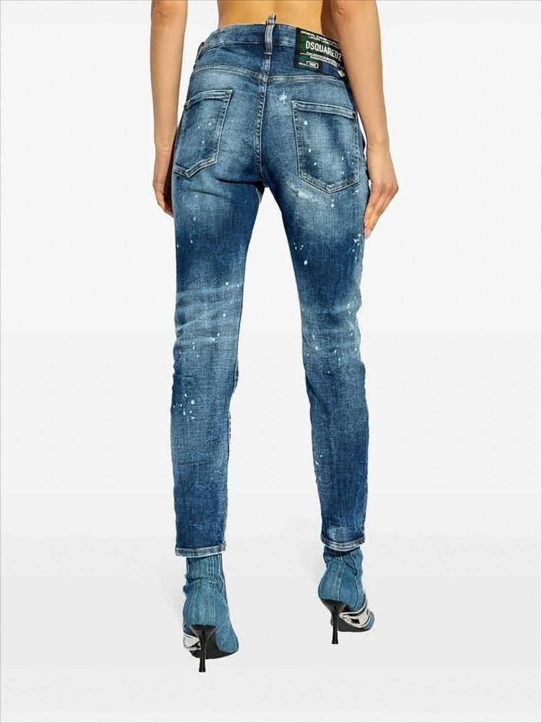Ankle-Length Denim Pants with Distressed Detailing