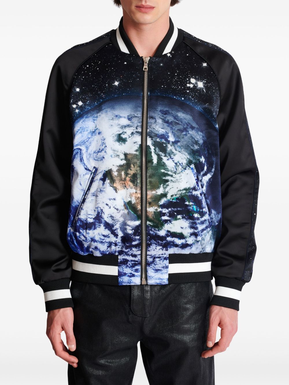 Graphic-Print Casual Jacket with Ribbed Details