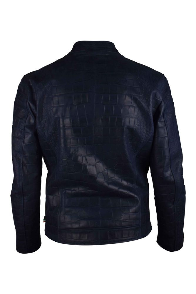 Croc-Embossed Leather Biker Jacket With Silver Hardware