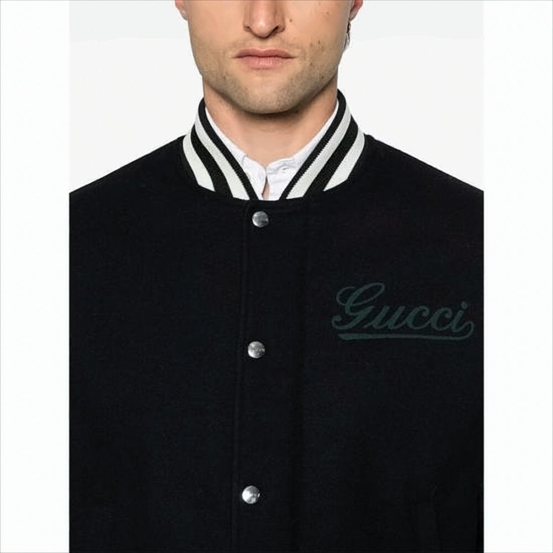 Varsity-Inspired Bomber Jacket with Leather Sleeves