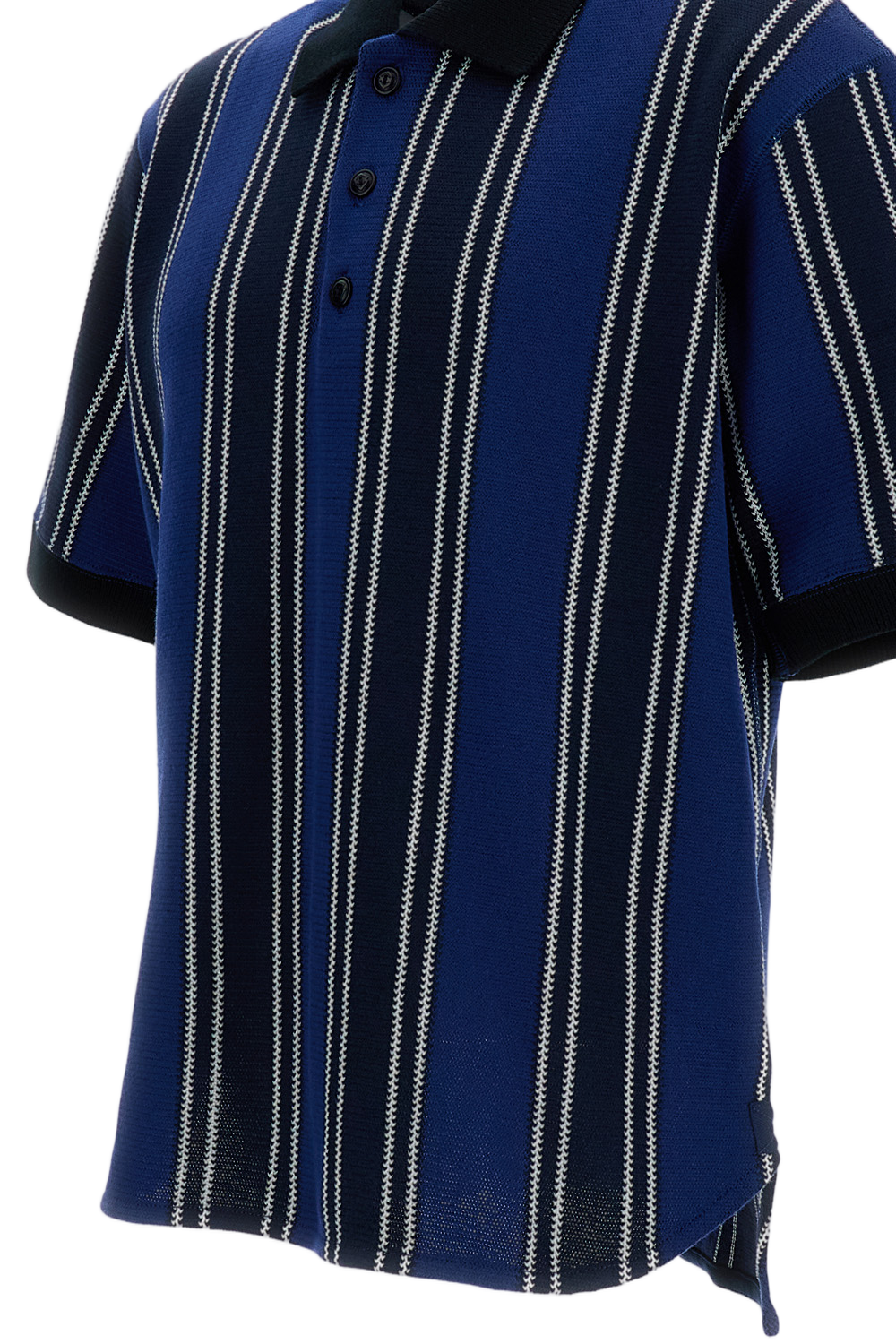 Blue Knitted Cotton Blend Polo Shirt