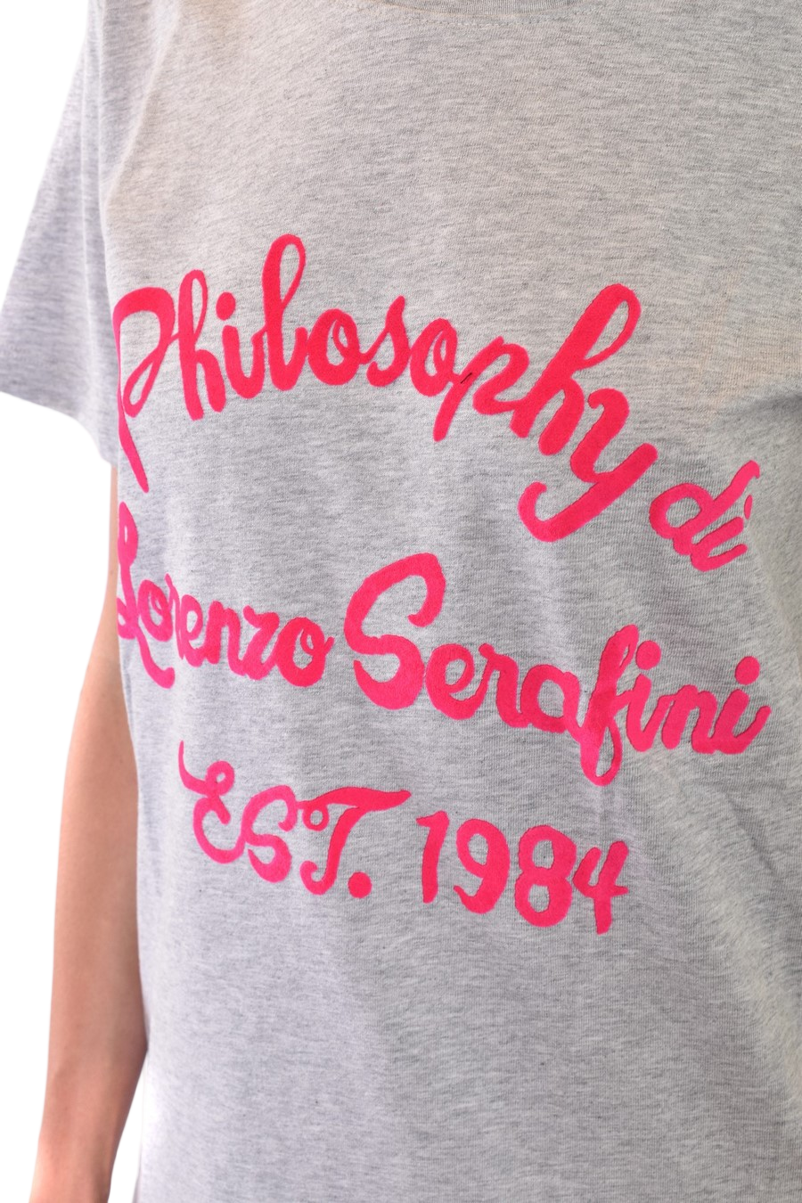 Relaxed-Fit Grey Cotton T-Shirt With Bold Cursive Print