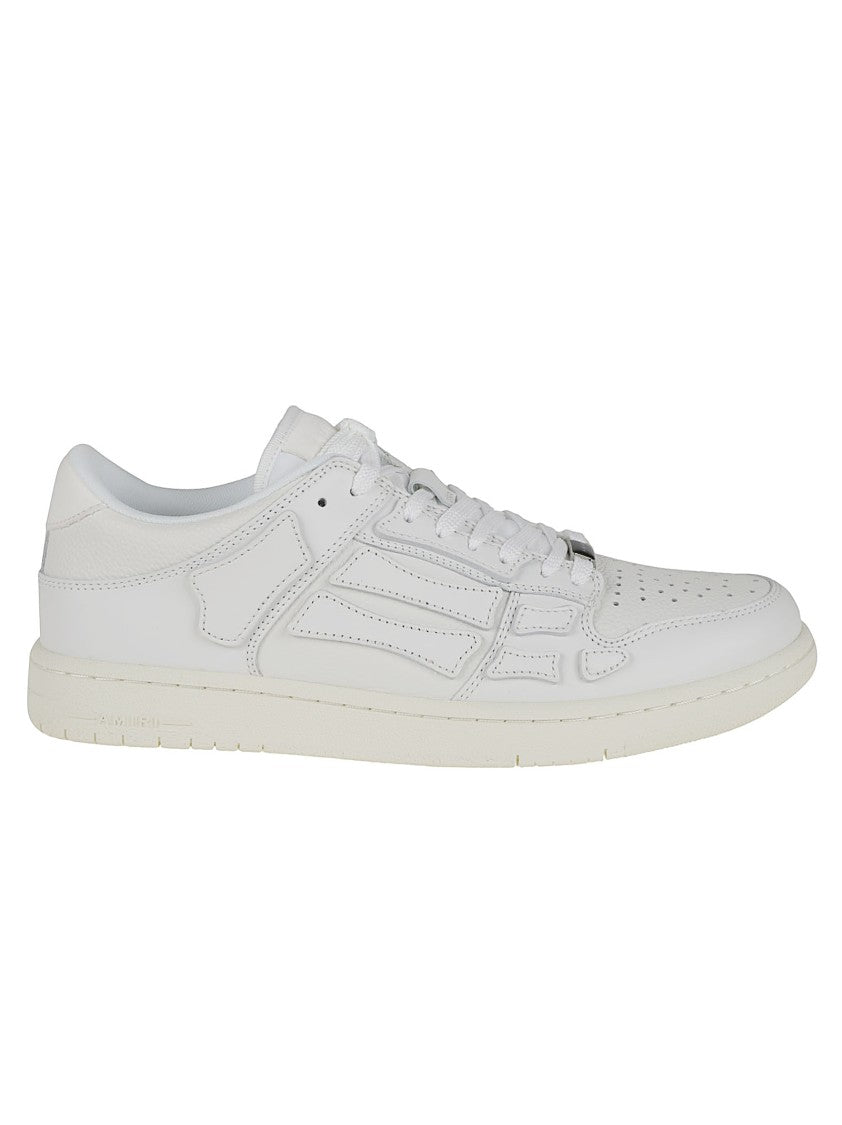 Paneled White Leather Low-Top Sneakers With Lace-Up Closure