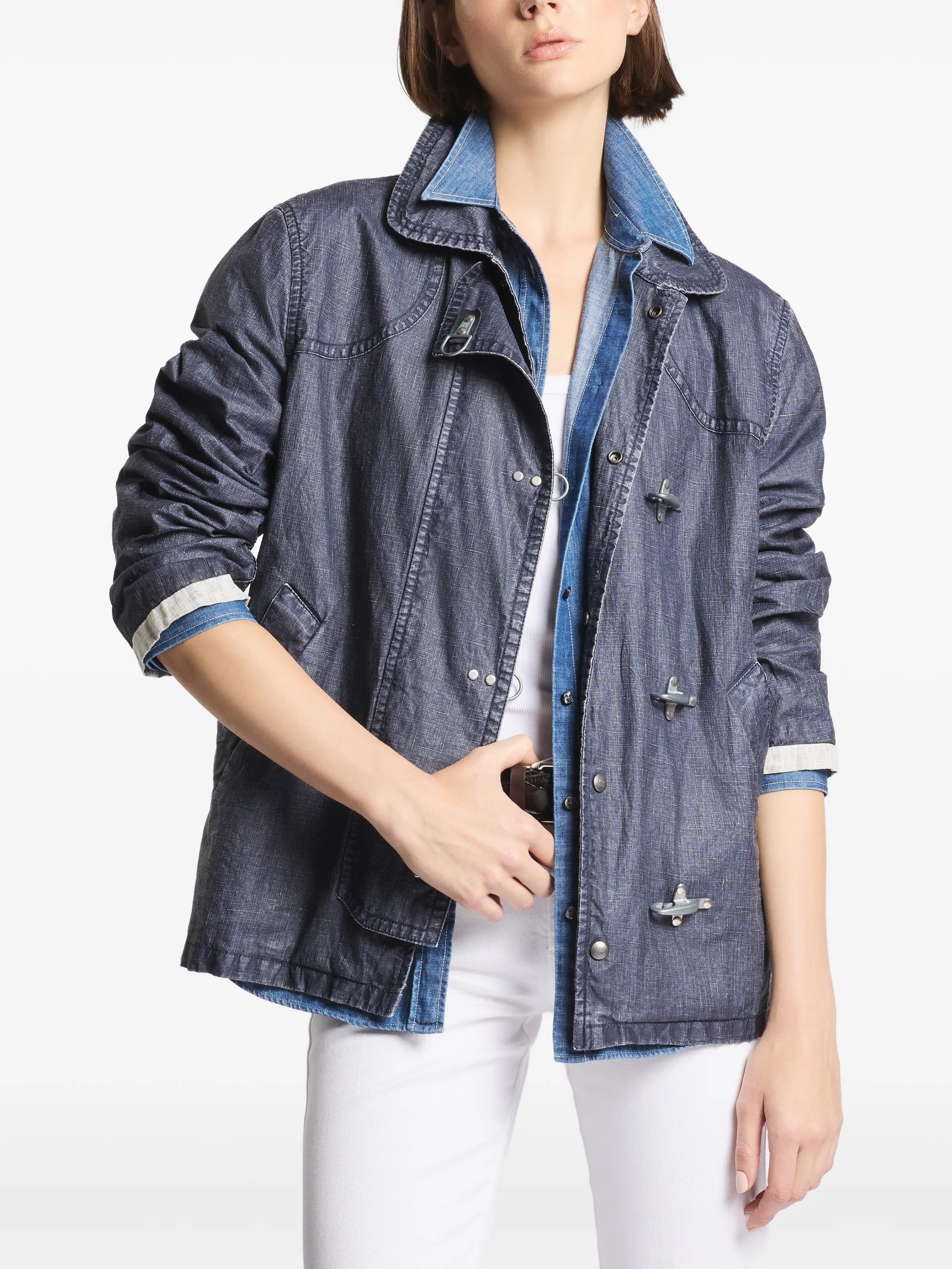 Structured Boxy Blue Metal Toggle Jacket
