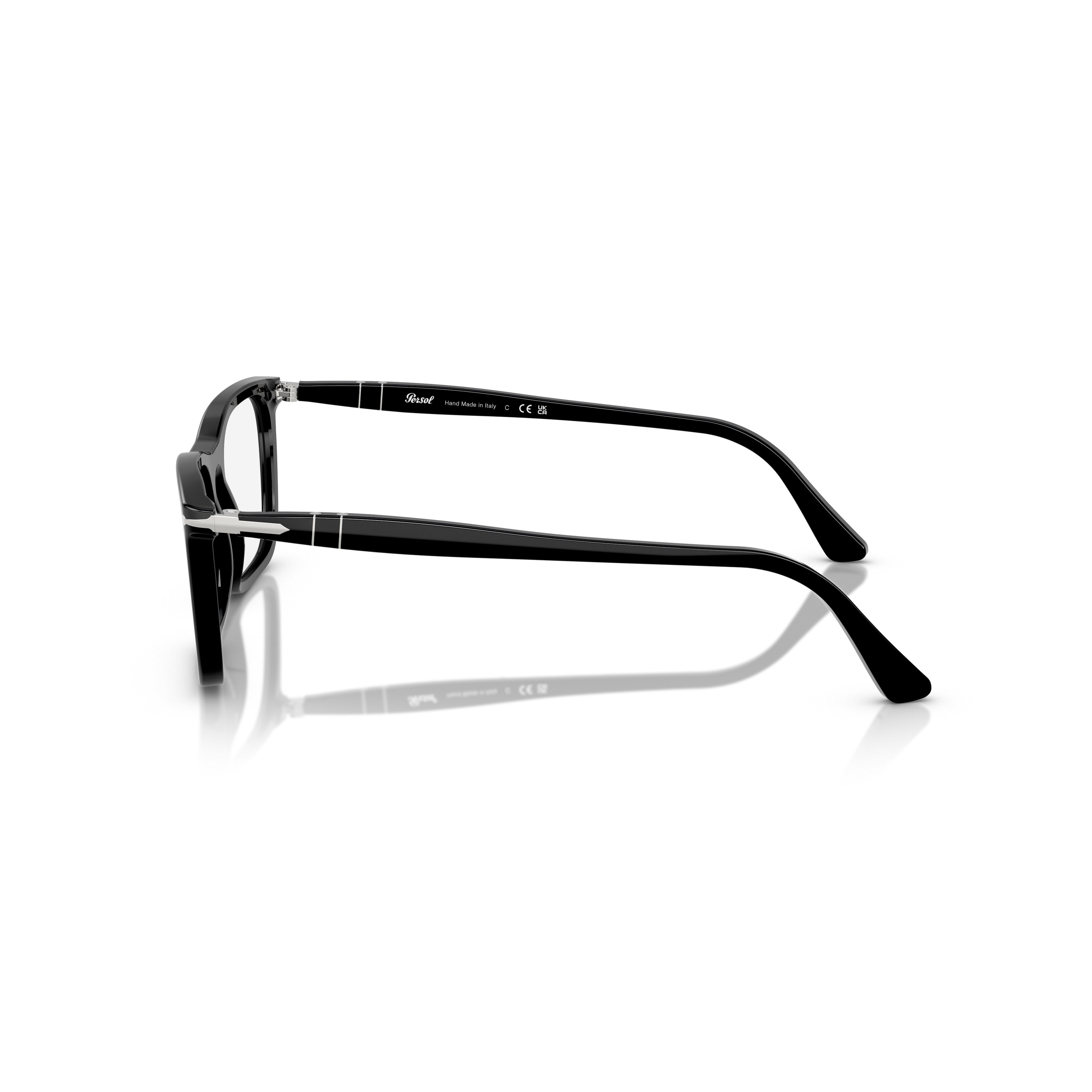 0po3358v Rectangular Glossy Black Acetate Eyeglasses with Silver Accents
