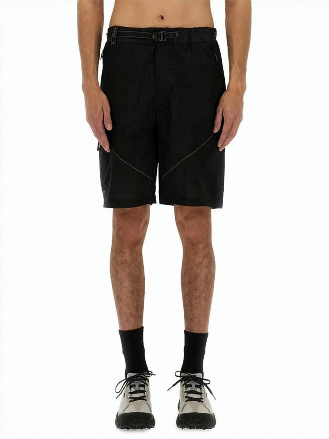 Mid-Thigh Length Black Shorts with Adjustable Belt