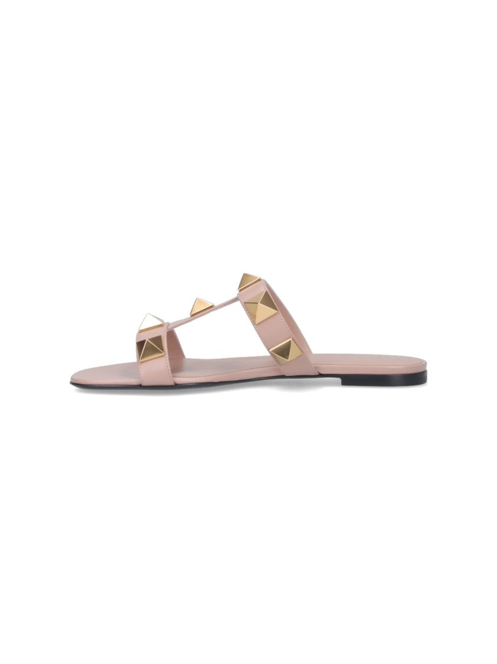 Minimalist Pink Flat Sandals With Pyramid Gold Studs