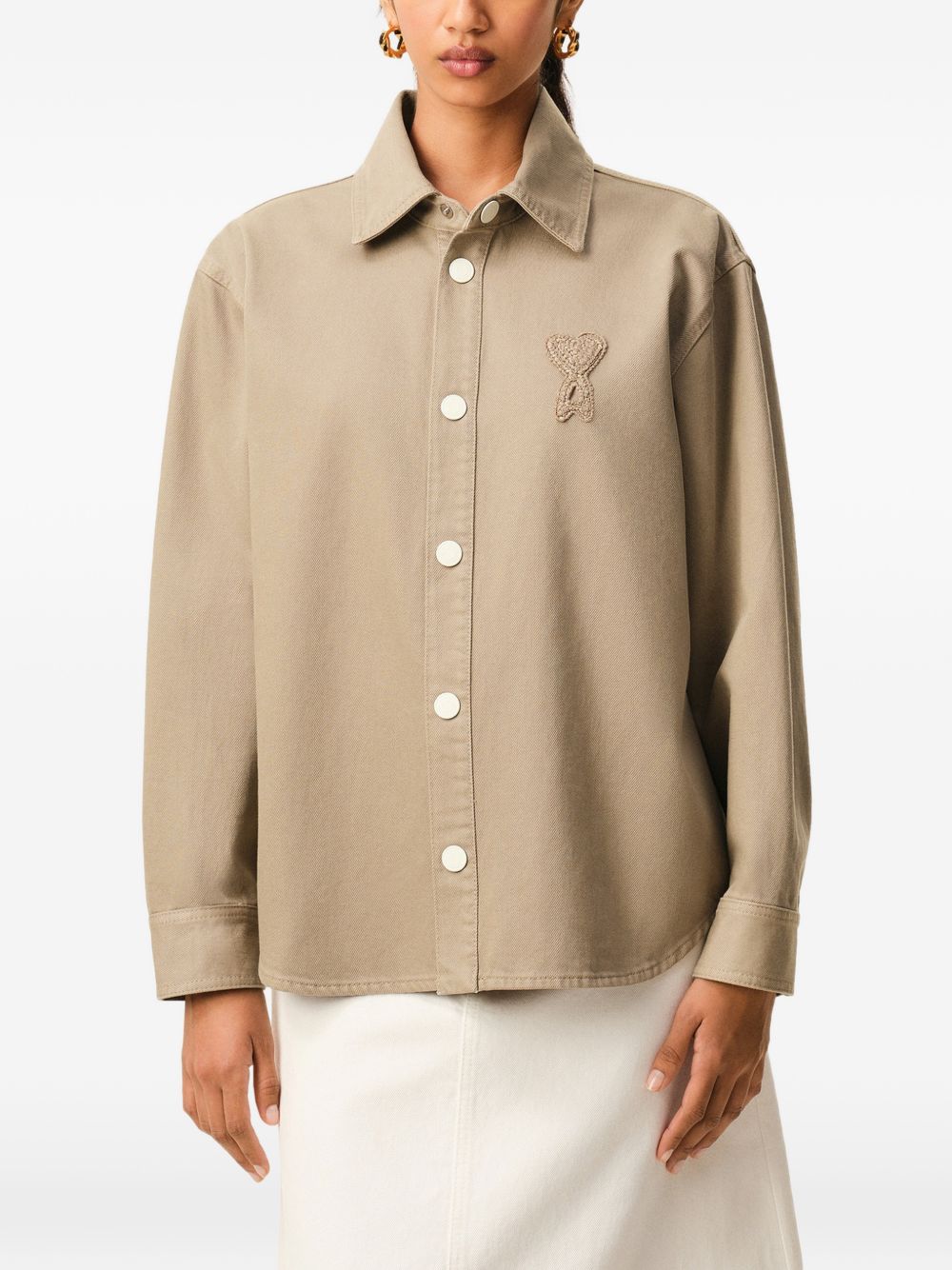 Beige Denim Shirt with Knitted Patch