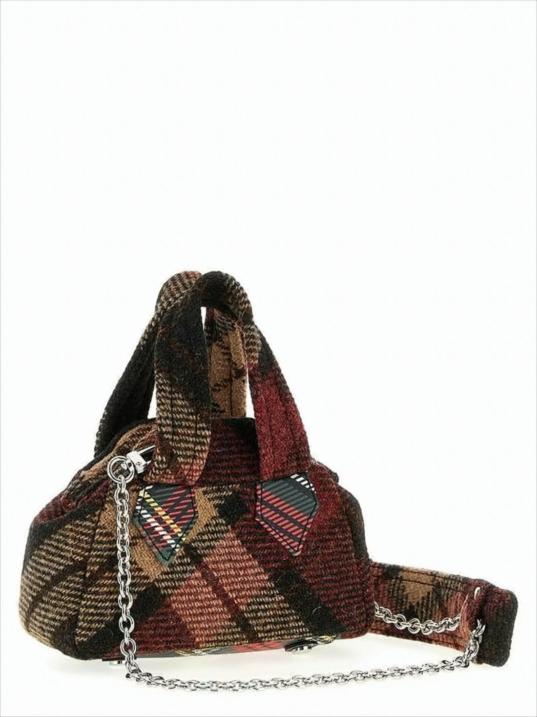 Plaid Wool Crossbody Bag with Embroidered Emblem