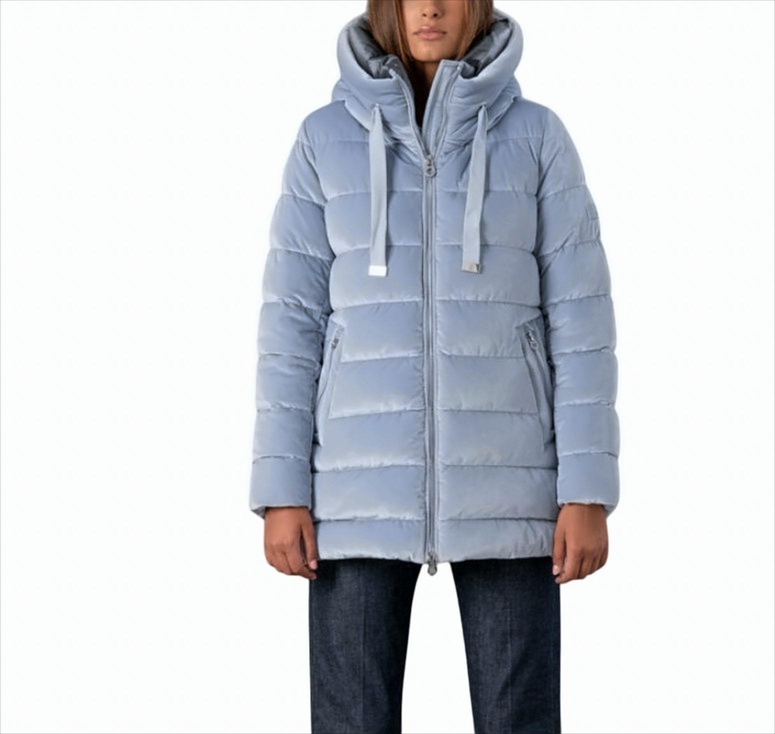 Medium-Weight Velvet Down Coat With A-Line Silhouette