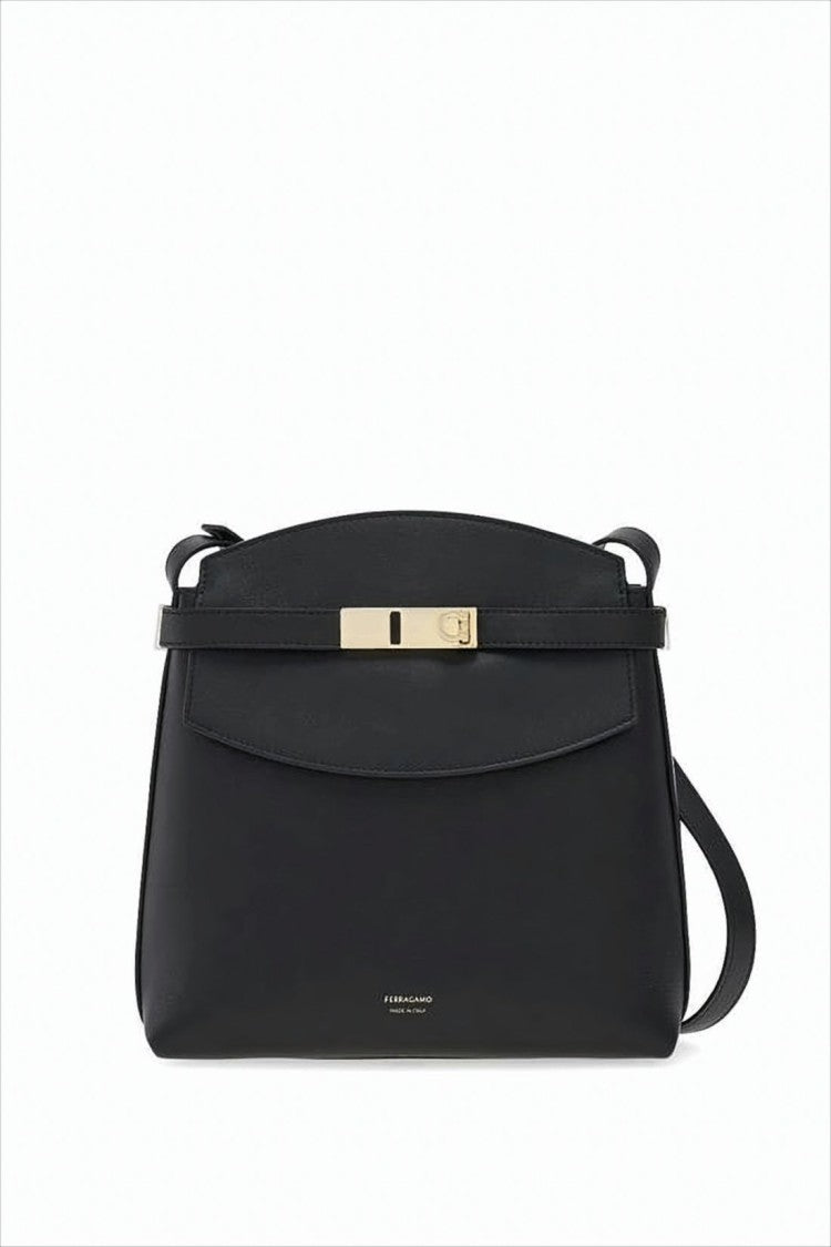 Structured Black Calf Leather Crossbody Bag