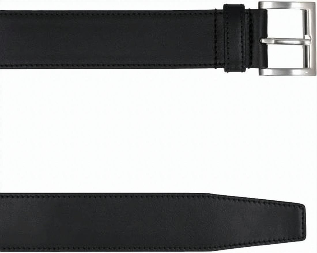 Regular-width Black Leather Belt with Polished Silver Buckle