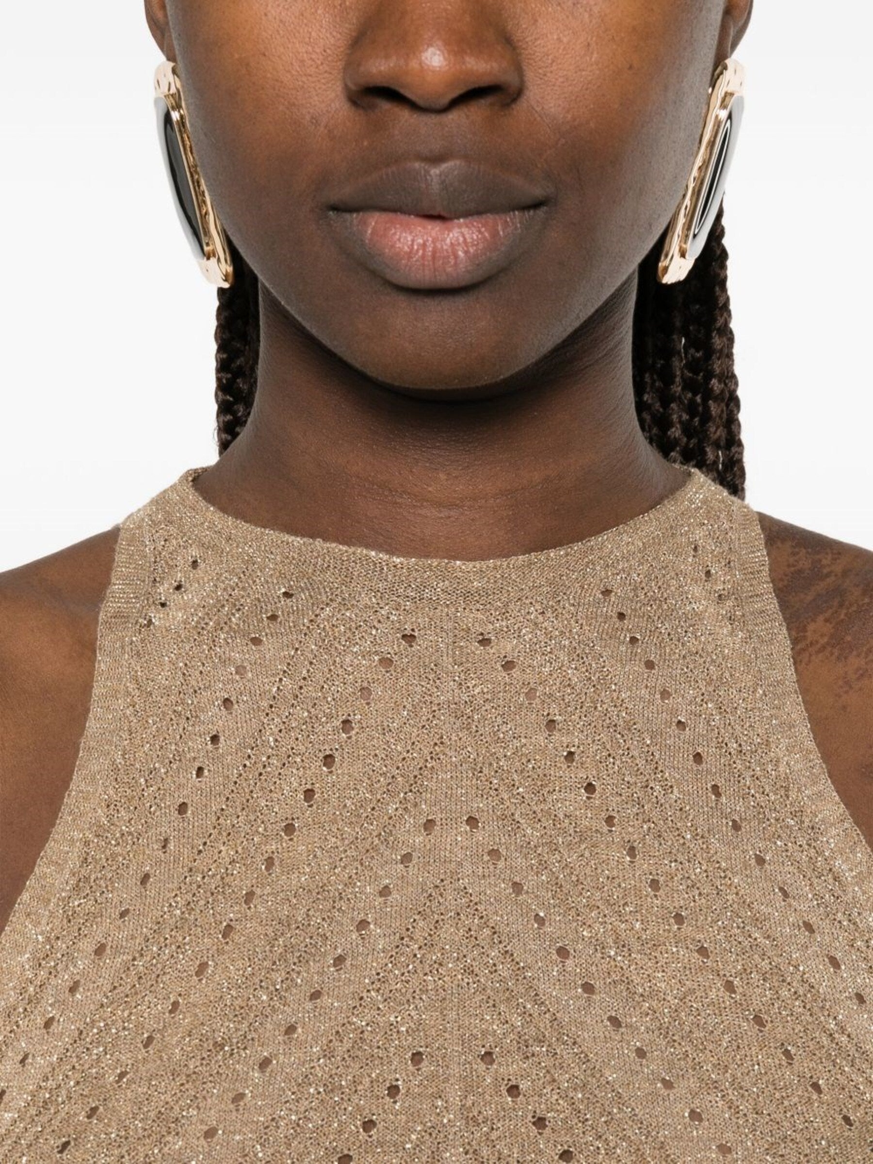 Geometric Textured Knit Midi Dress with High Neckline