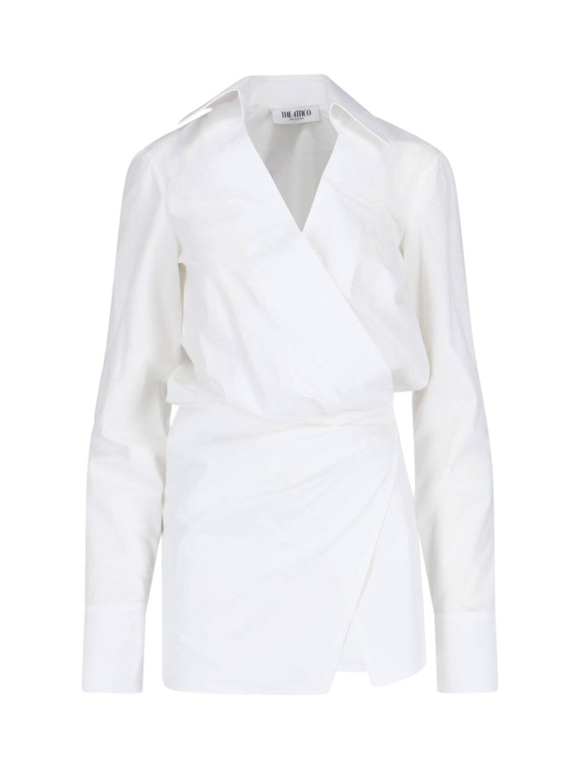 Draped Mini Shirt Dress – White