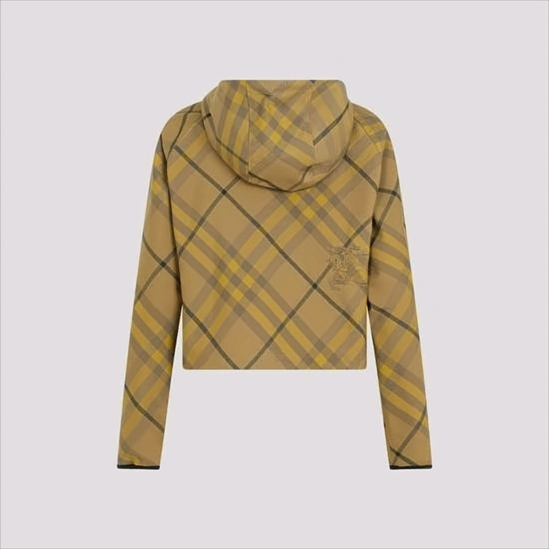 Cropped Plaid Jacket With Hood And Zipper Closure