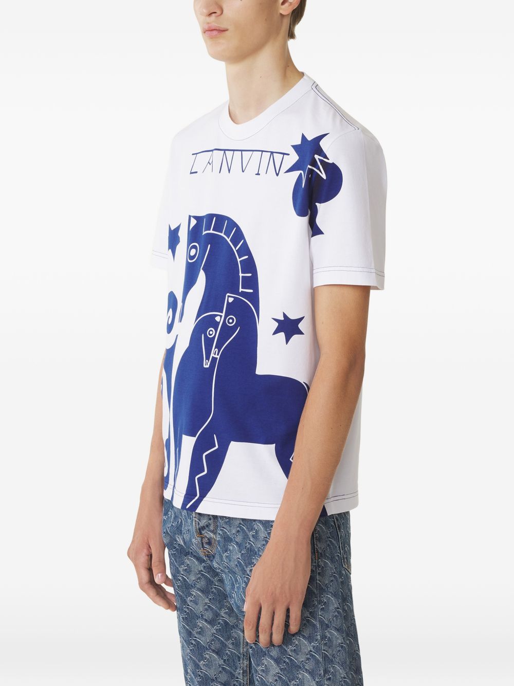 Graphic Print Round Neck T-Shirt with Tonal Topstitching