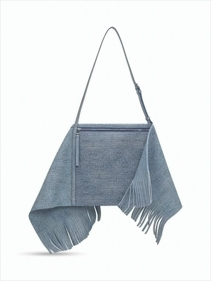 Fringed Calf Leather Shoulder Bag with Textured Finish