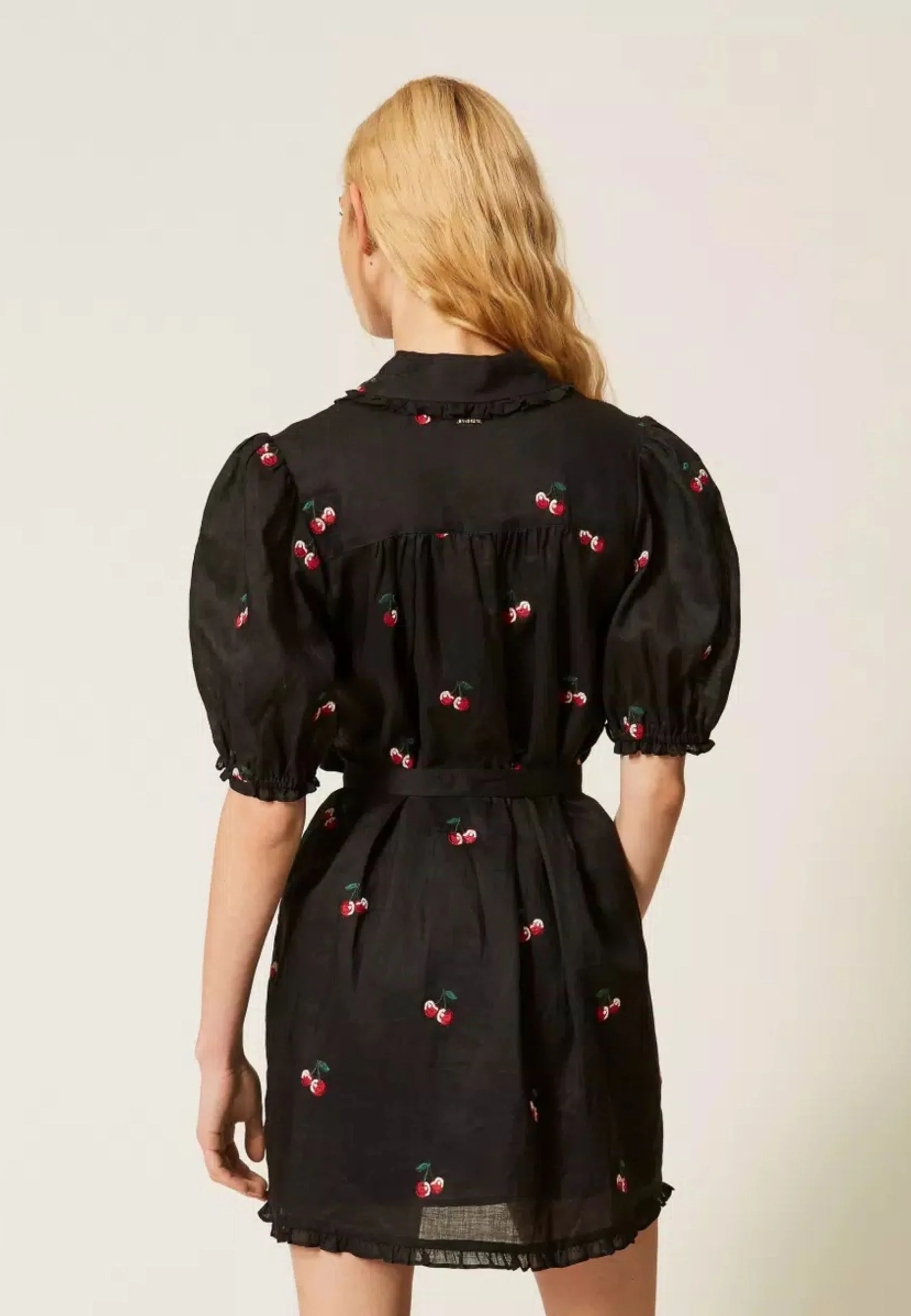 Playful Black Mini Dress with Ruffled Collar