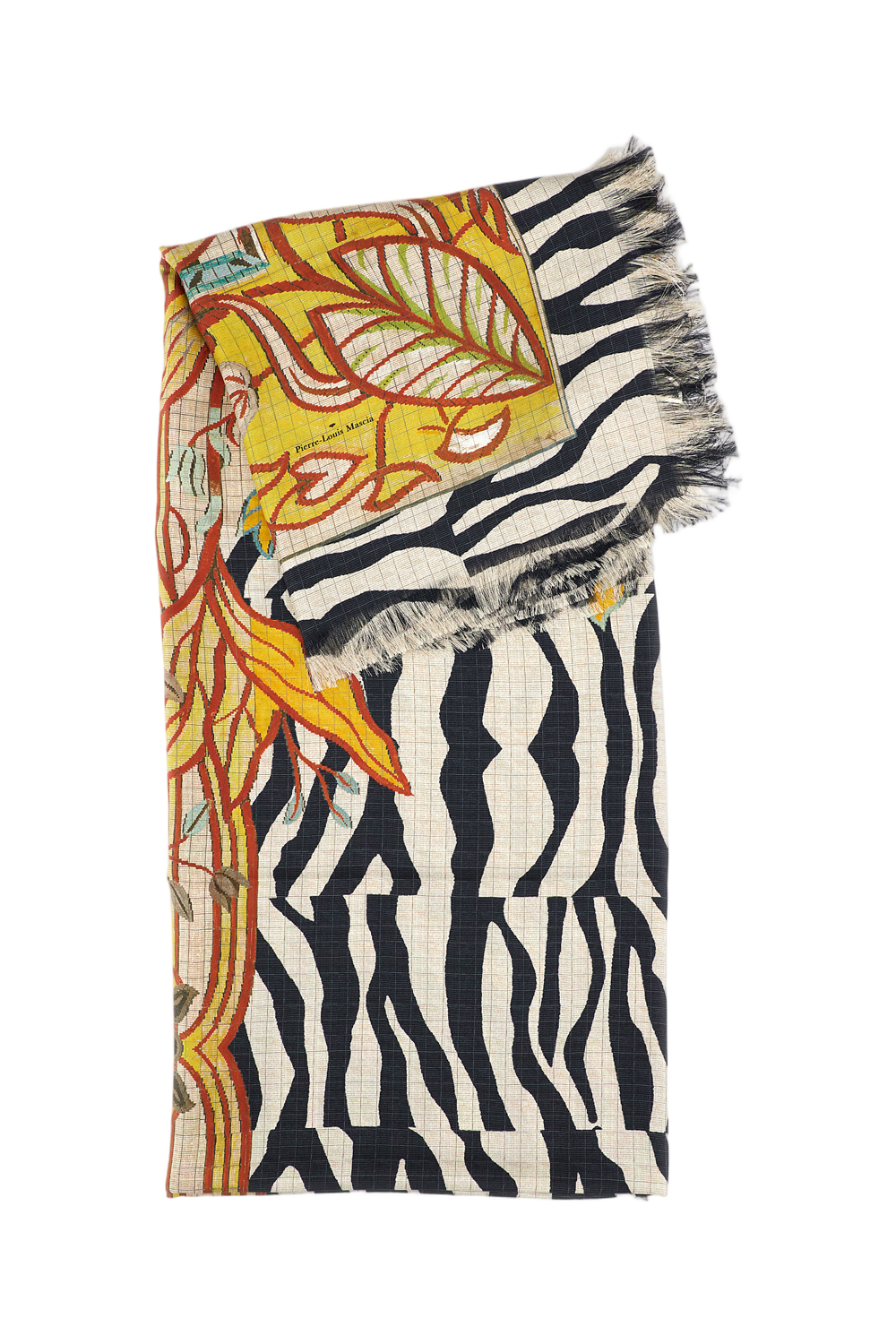 Multicolor Graphic Silk Scarf With Fringed Edges