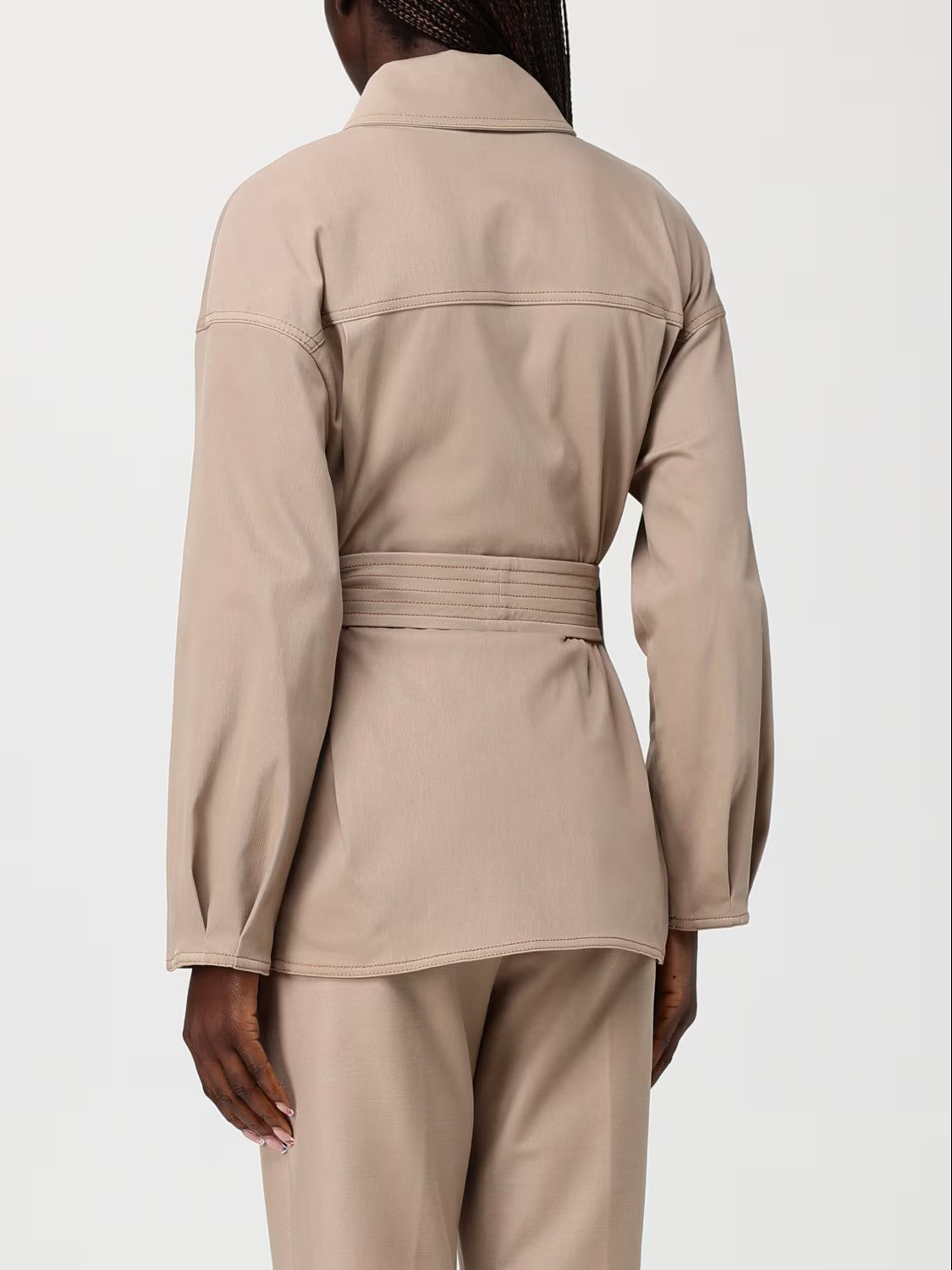 Structured Beige Jacket with Belted Waist
