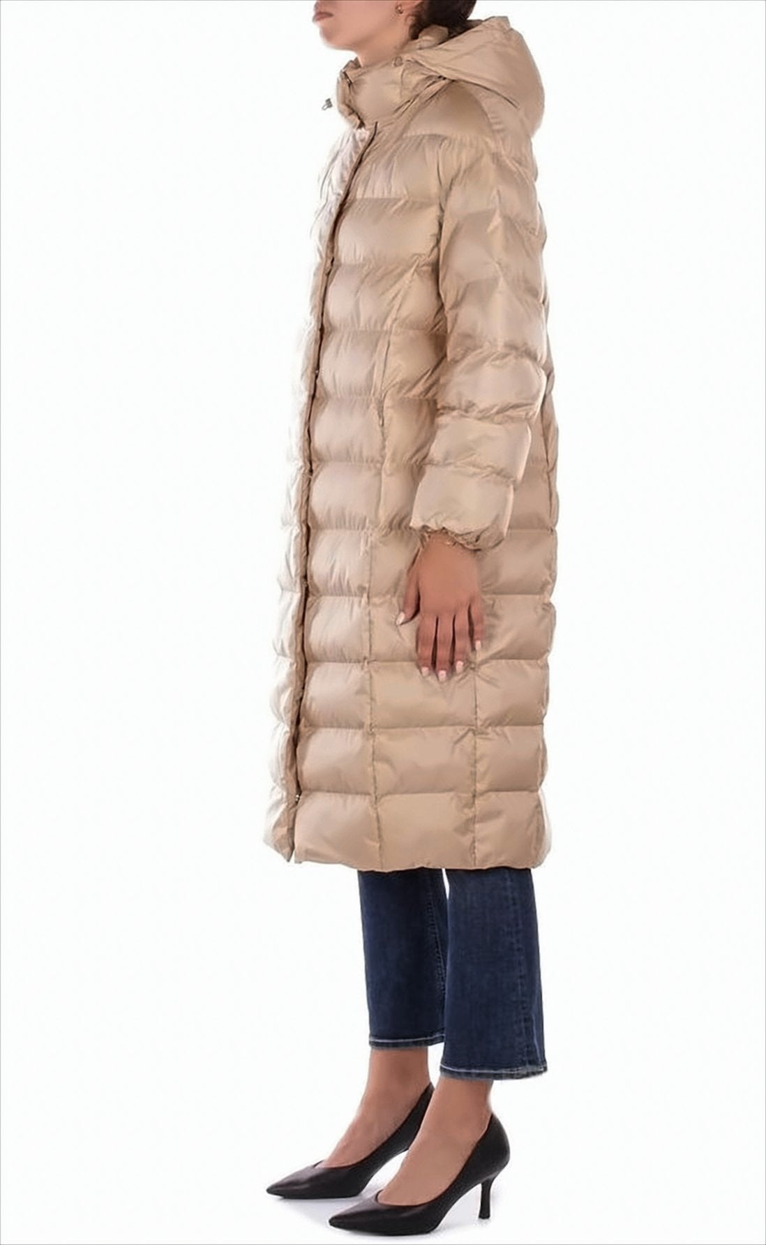 Quilted Below-The-Knee Jacket With Hood