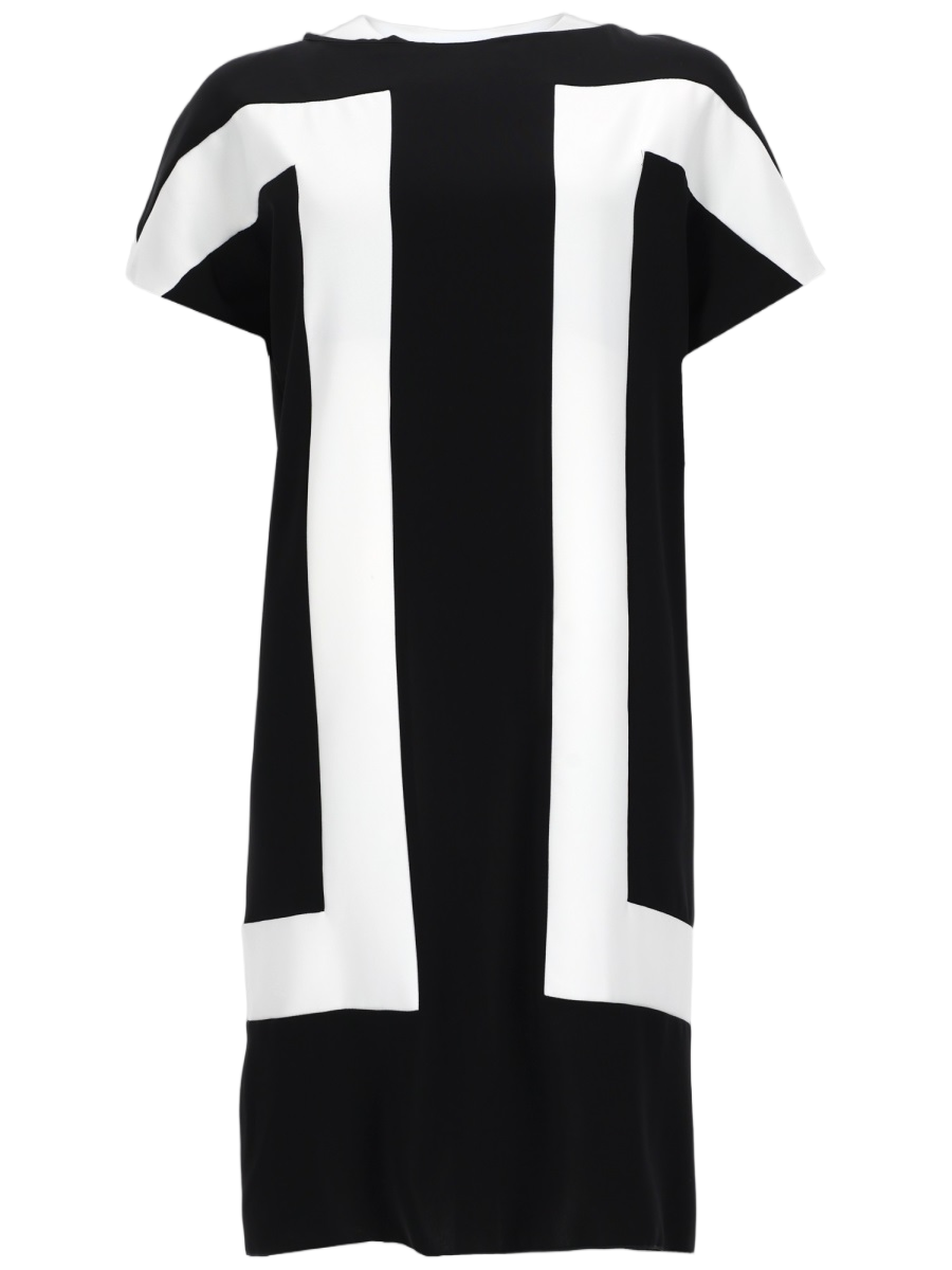 Straight-Leg Dress with Geometric Pattern and Zipper Closure