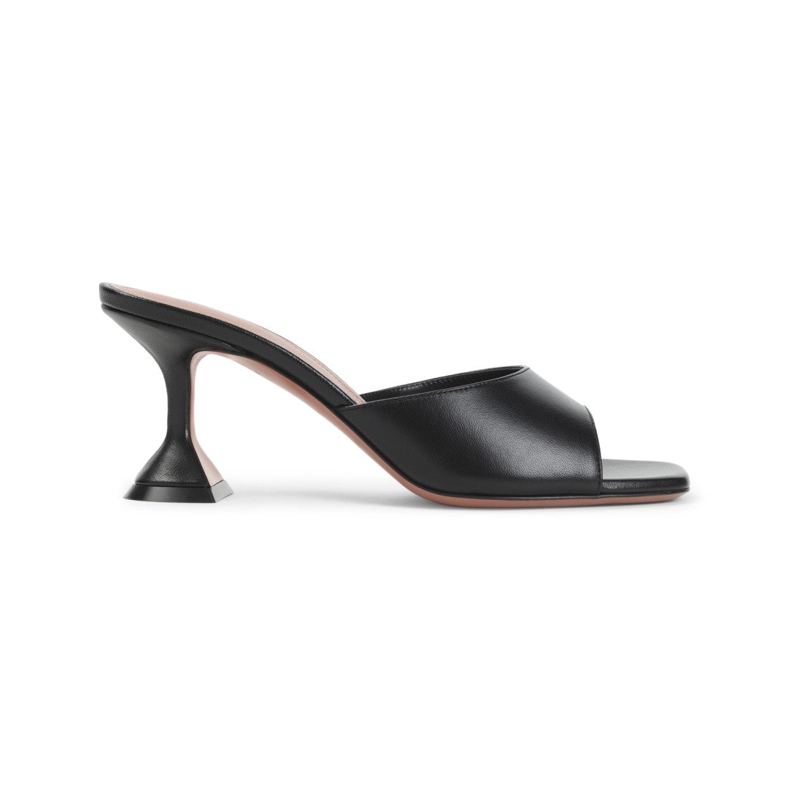 Open-Toe Black Nappa Leather Mules With Flared Heel