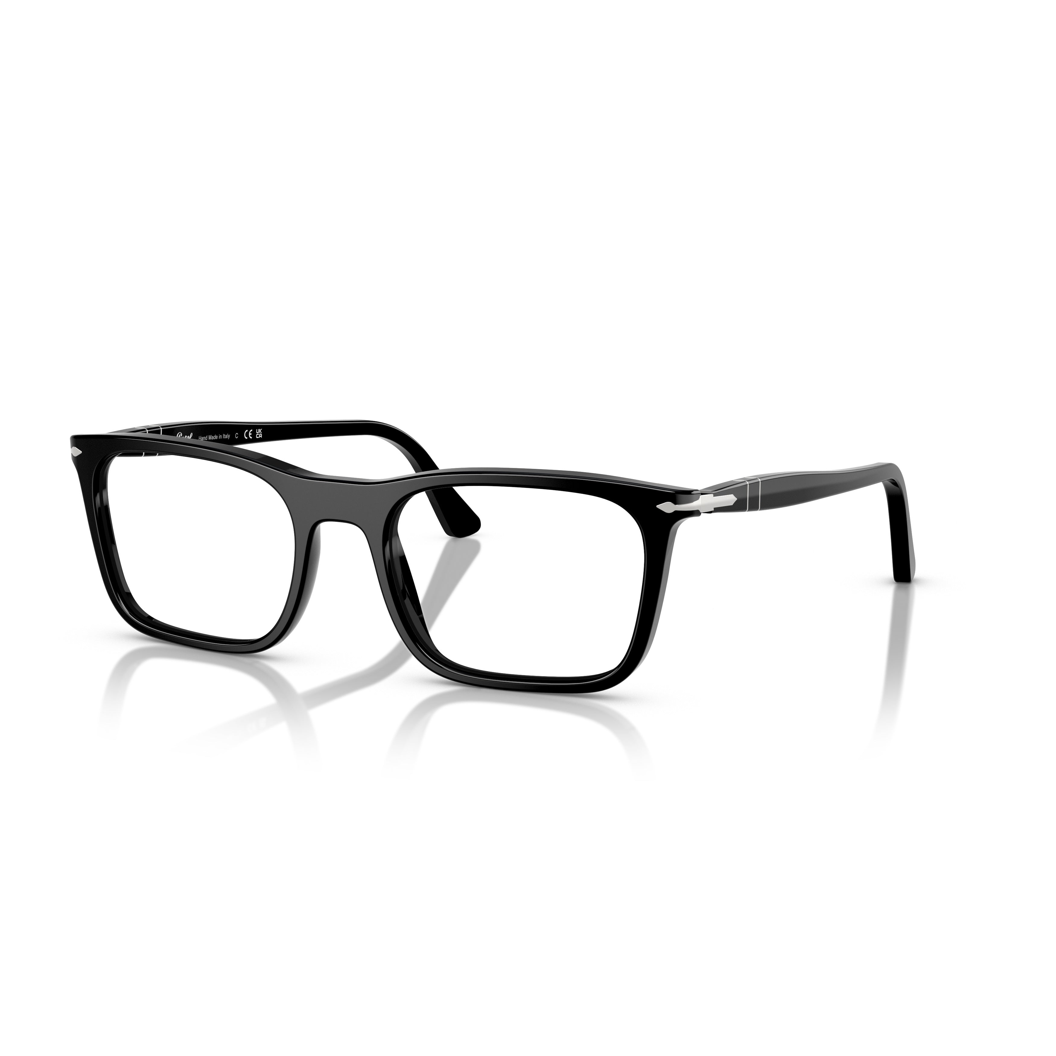 0po3358v Rectangular Glossy Black Acetate Eyeglasses with Silver Accents