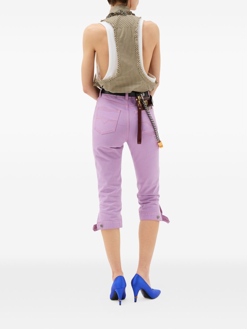 Cropped Slim Fit Jeans With Rolled Hems And Button Detail