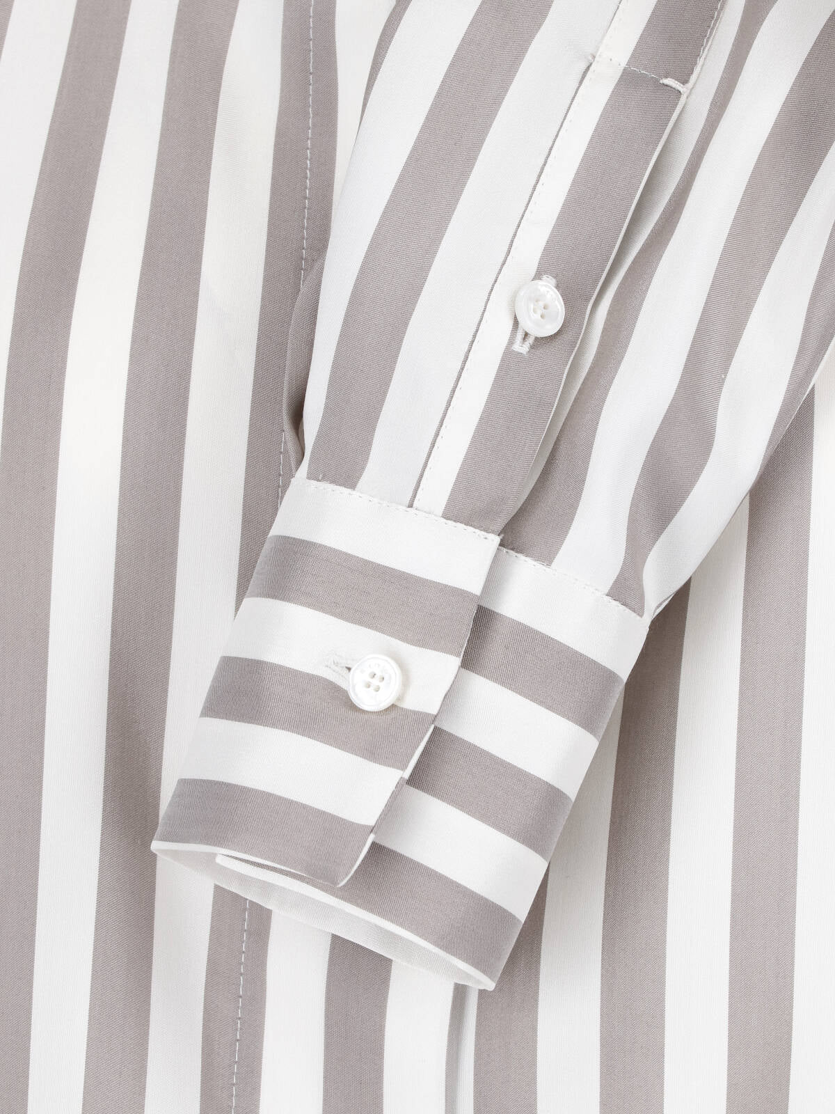 Beige Silk Striped Classic Collar Shirt