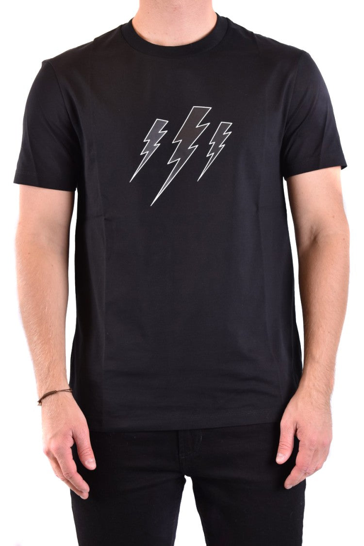 Sleek Cotton T-Shirt with Bold Lightning Graphic Design