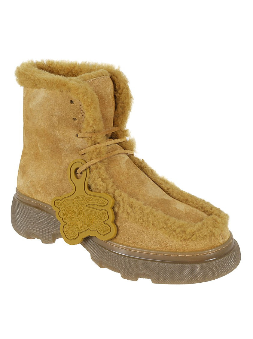 Lace-Up Suede Boots With Shearling Lining