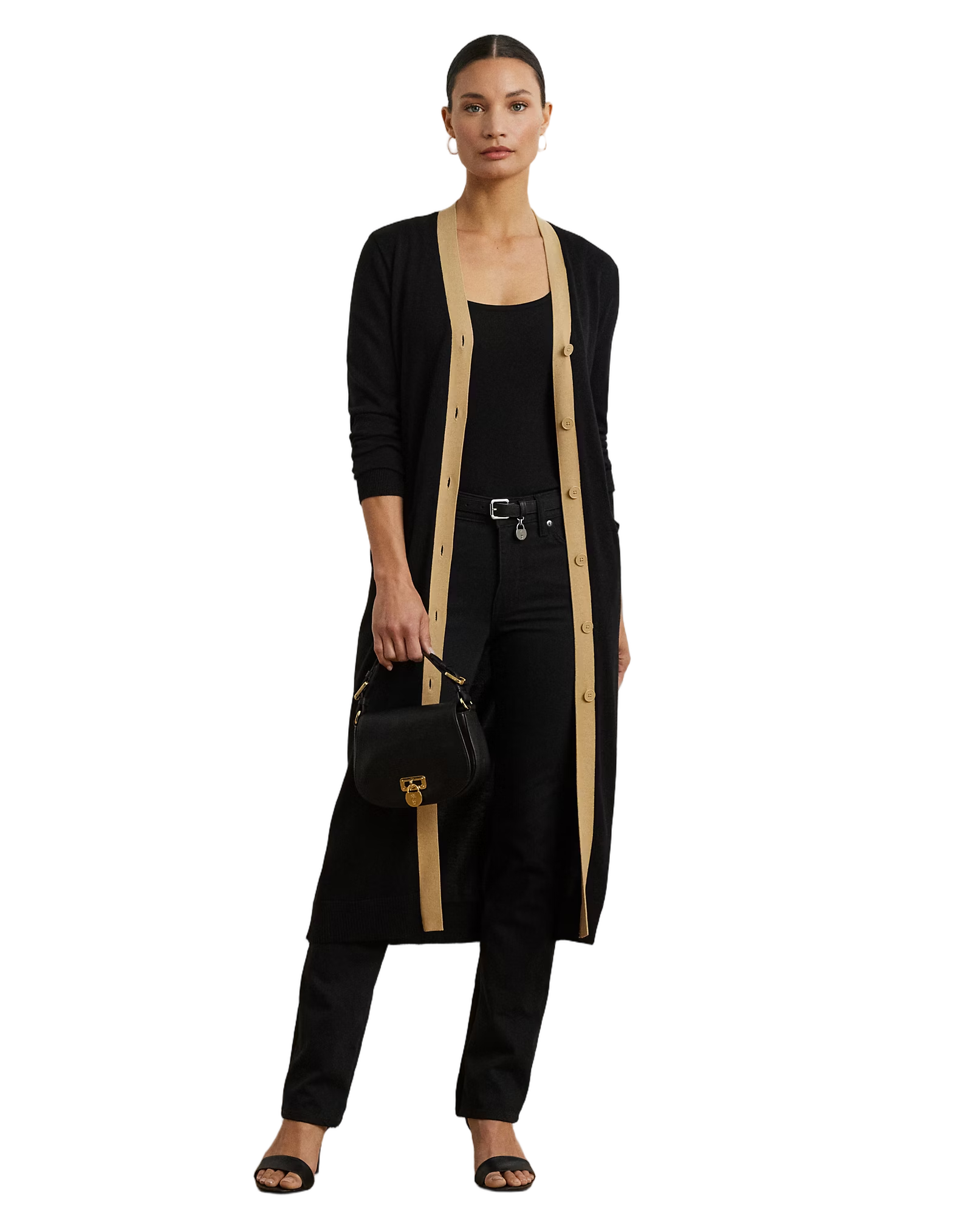 Long Sleeve Cardigan With Birch Tan Trim