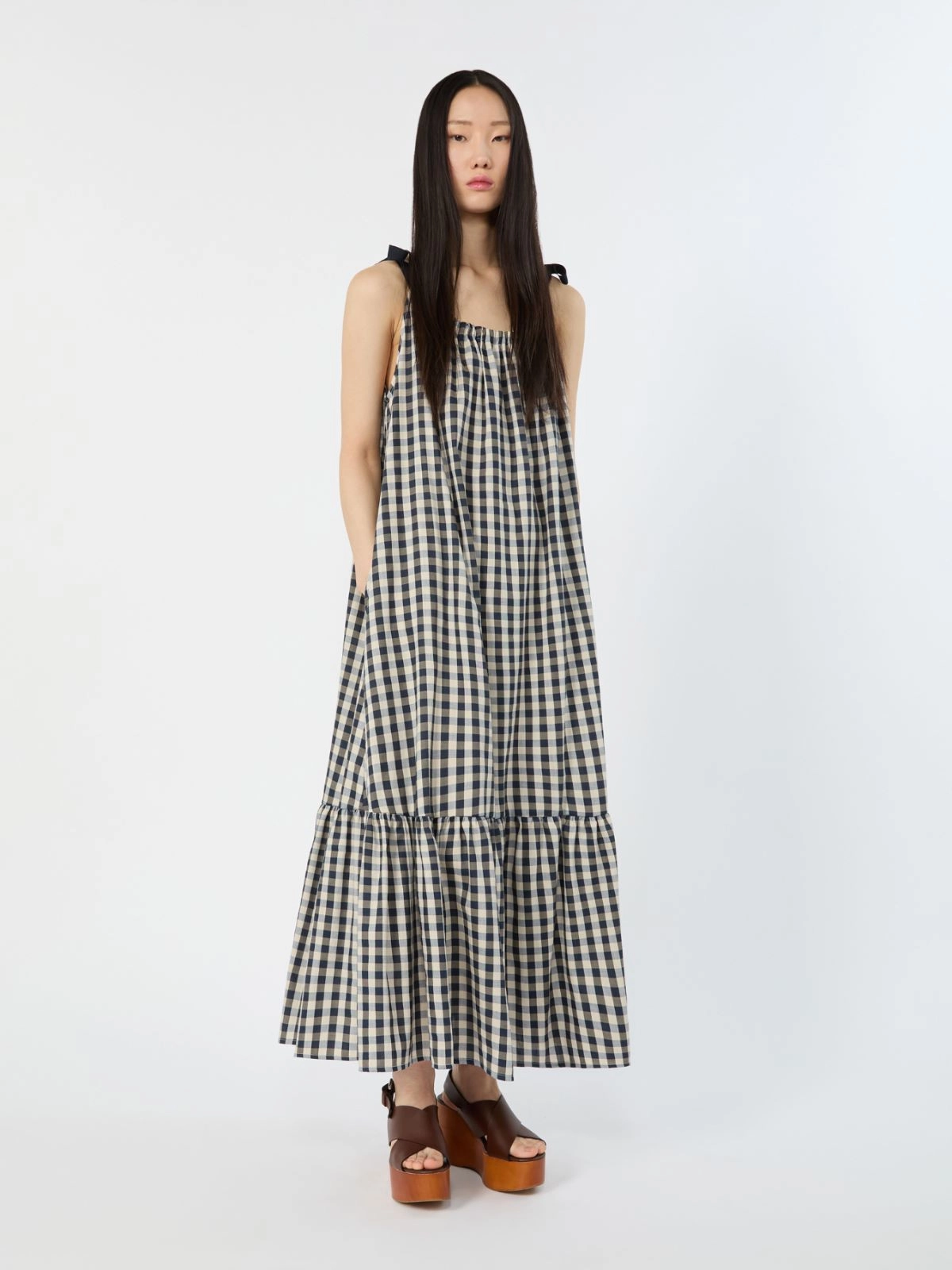 Gingham Check Maxi Dress with Ruffled Hem