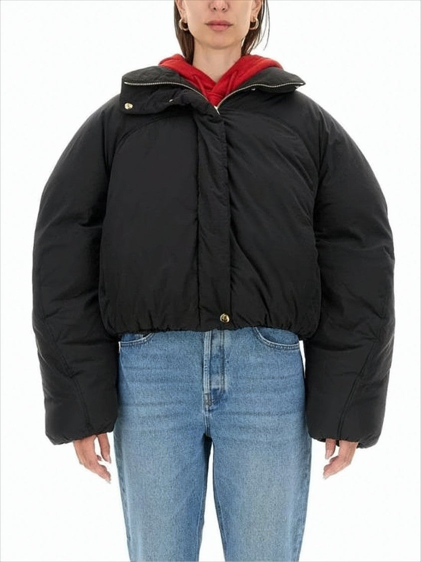 Cropped Black Puffer Jacket with Oversized Sleeves