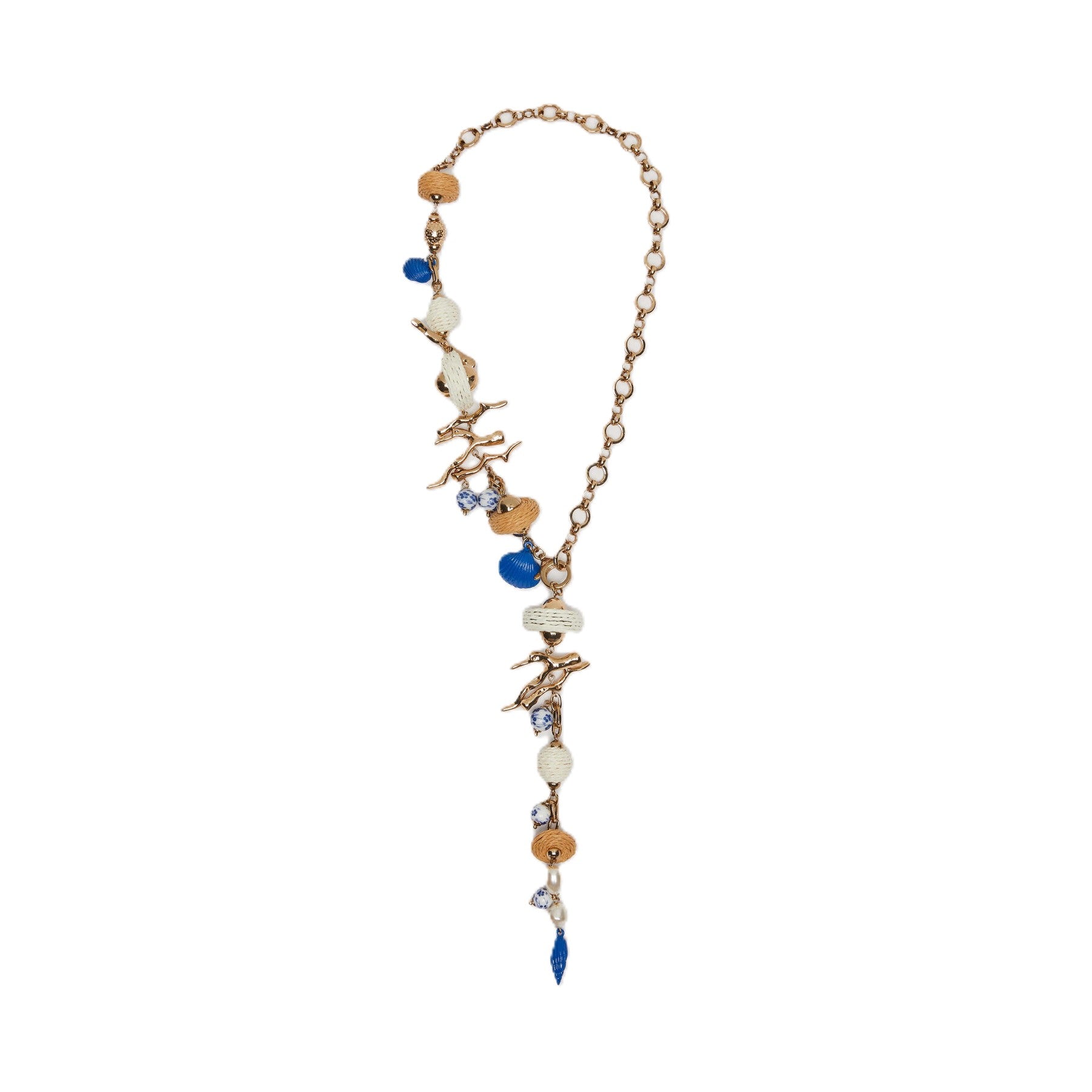 Asymmetrical Gold-tone Charm Necklace with Artistic Elements