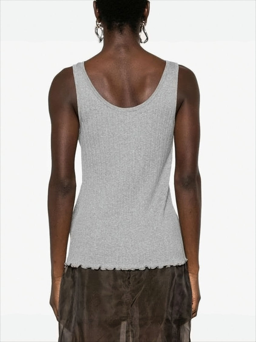 Ribbed Knit Sleeveless Top With Subtle Embroidery
