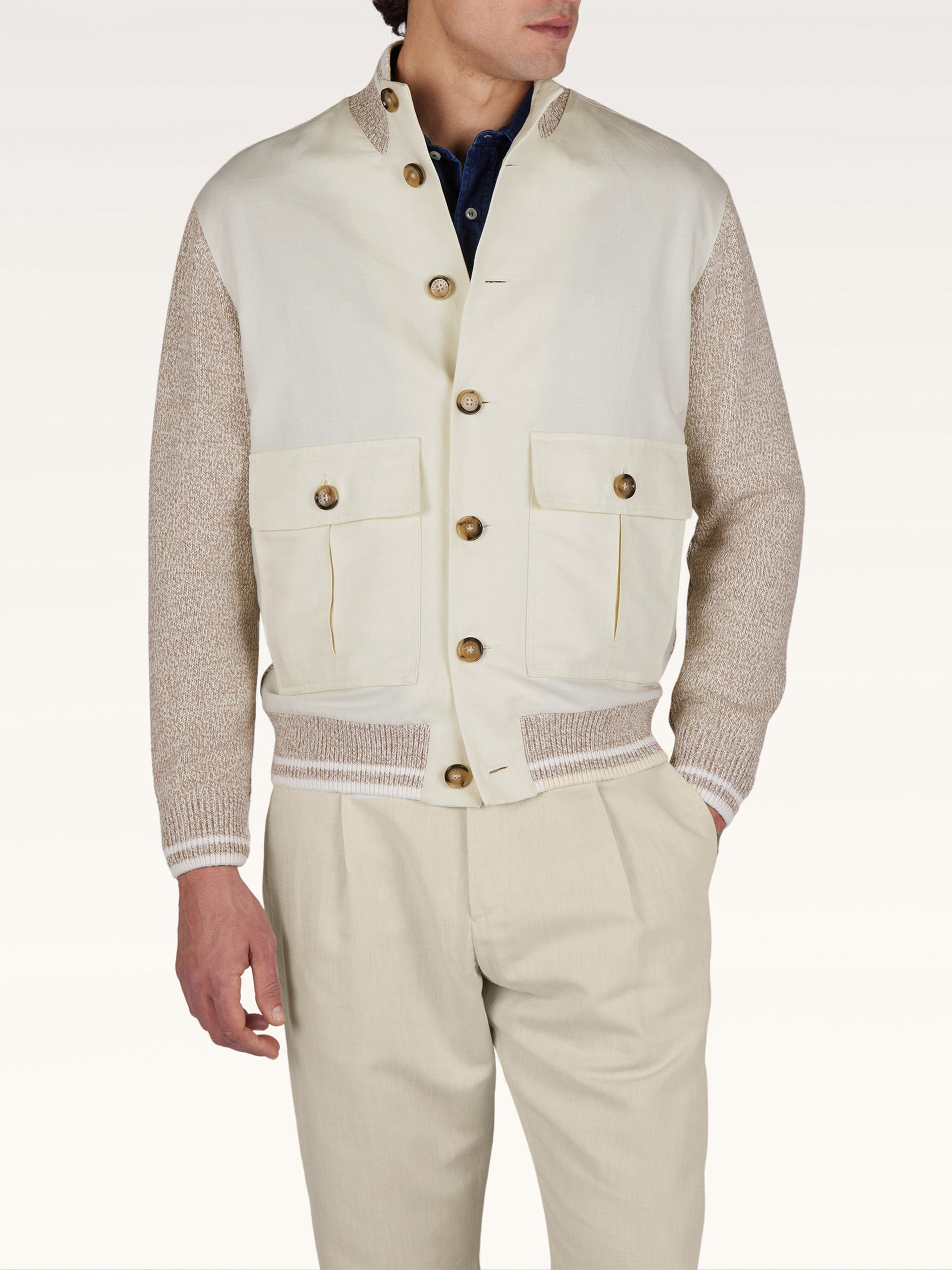 Beige Ibrido Bottoni Cotone Hybrid Jacket