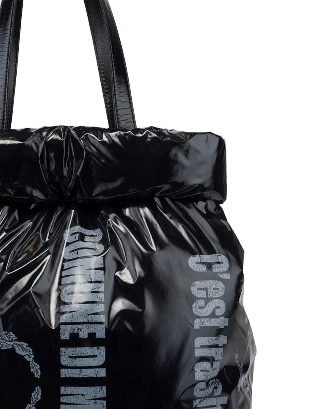 Puffy Black Shoulder Bag with Crinkled Finish