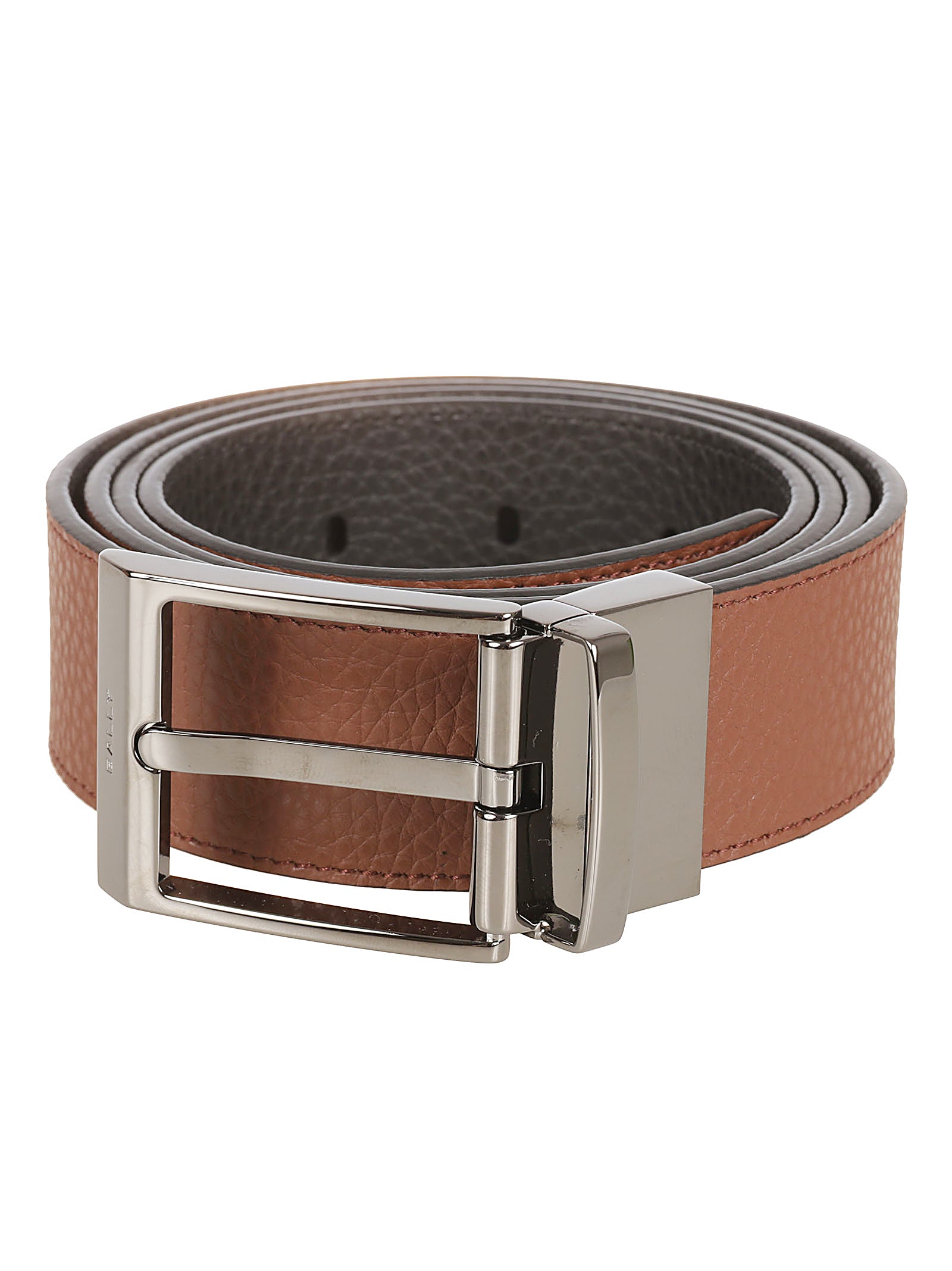 Reversible Leather Belt With Polished Silver Buckle