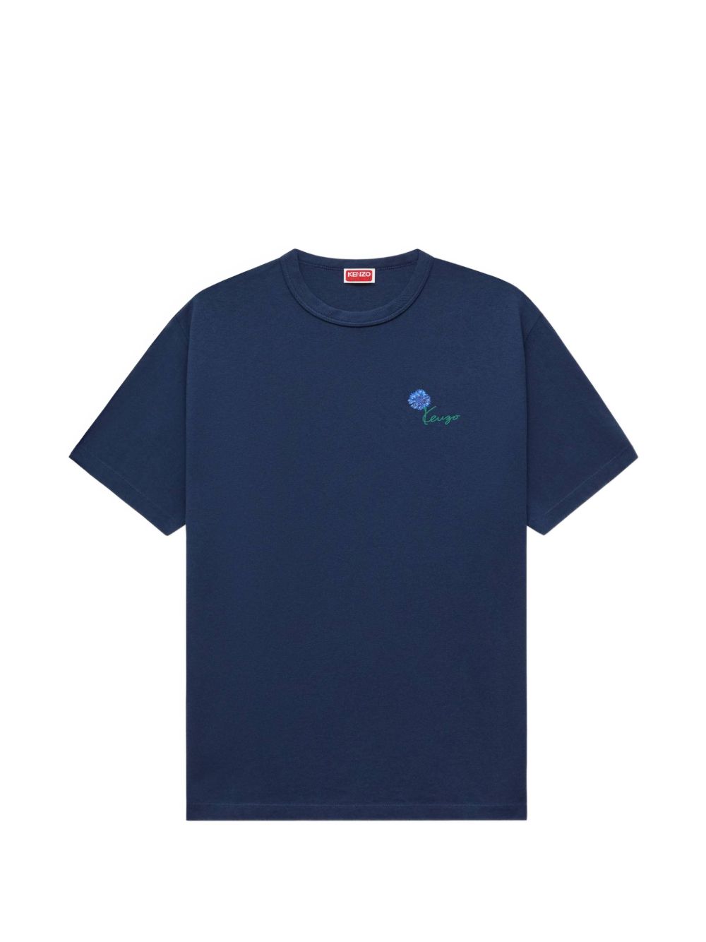 Navy Blue Short-Sleeve T-Shirt with Floral Embroidery