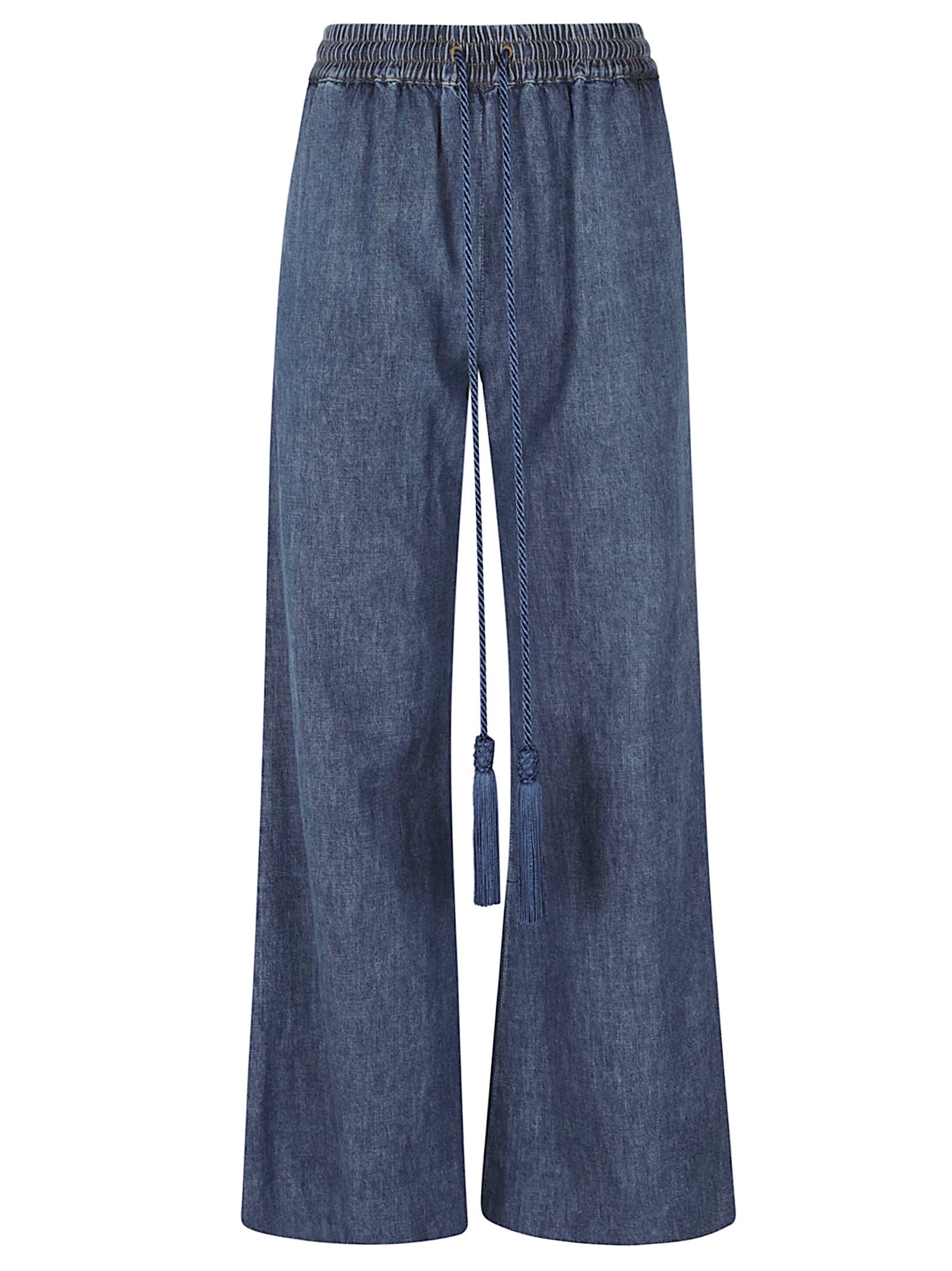 Bootcut Denim Trousers With Drawstring Waist