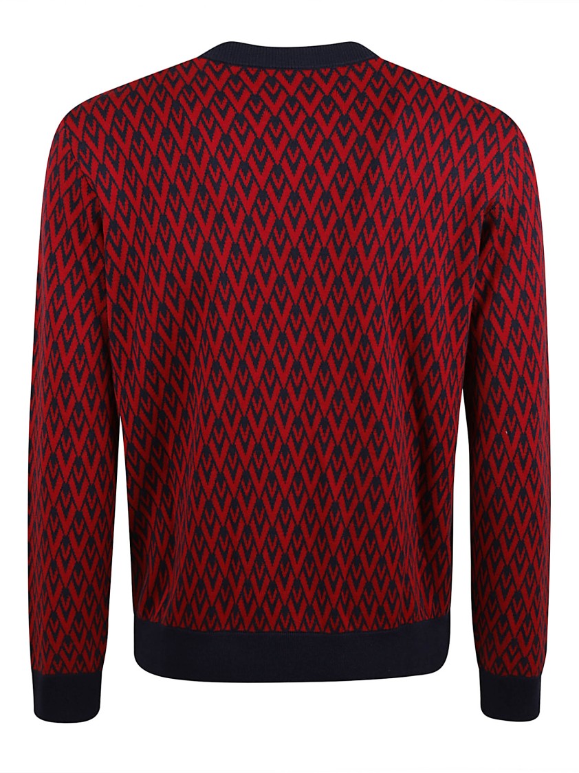 Red Geometric Pattern Crew Neck Sweater